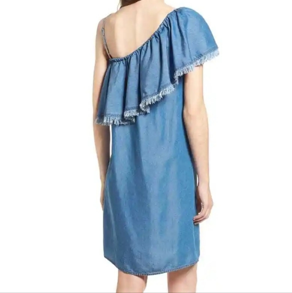 SPLENDID INDIGO WASH RUFFLE ONE SHOULDER DRESS - Picture 2 of 8